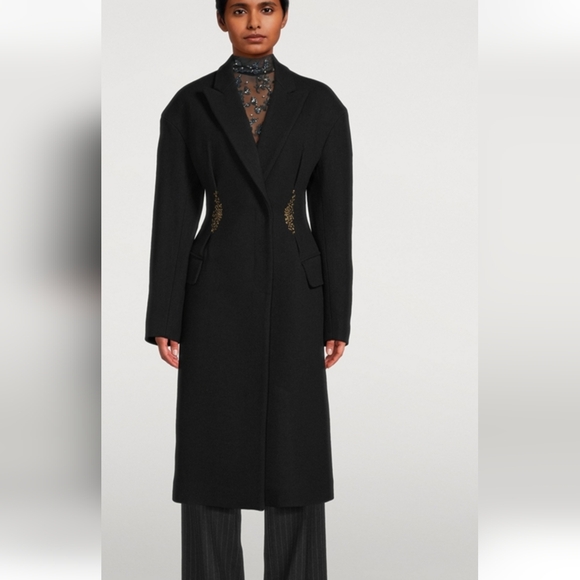 Dries Van Noten Black Trench Coat with Gold Embroidery